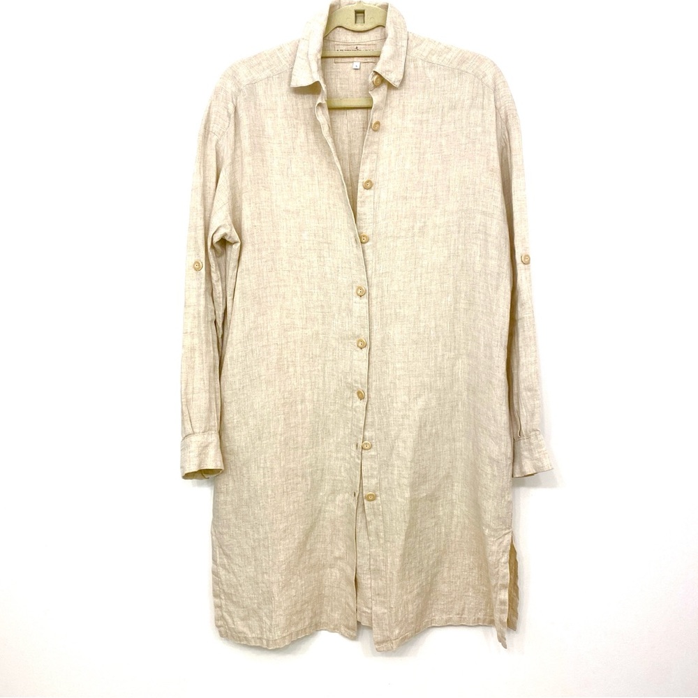 Linen Farm Button-Down Linen Tunic / Shirt Dress - Natural, Size S/M